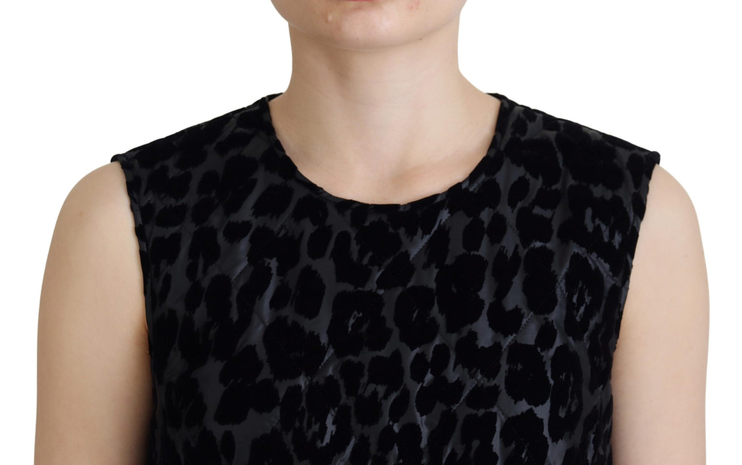 Black Leopard Shift Mini Polyester Dress