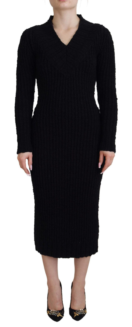 Black Wool Knitted Sheath Sweater Dress