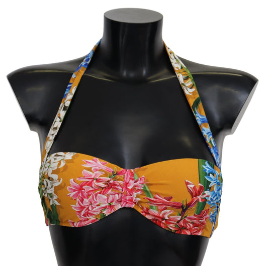 Yellow Floral Print Swimsuit Beachwear Bikini Tops