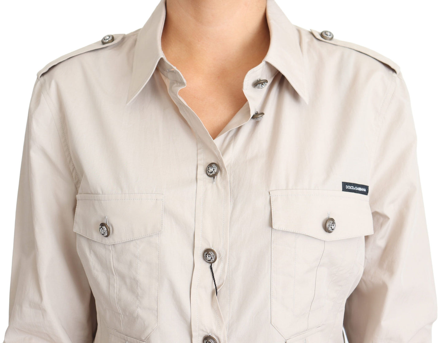 Beige Poplin Safari Fitted Pocket Shirt Top