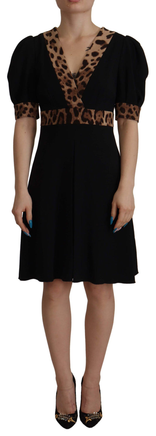 Black Leopard A-line Knee Length Dress