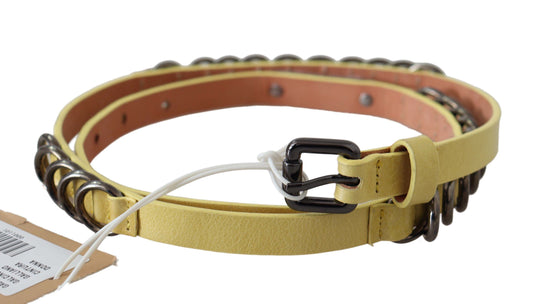 Yellow Leather Luxury Slim Buckle Fancy Belt