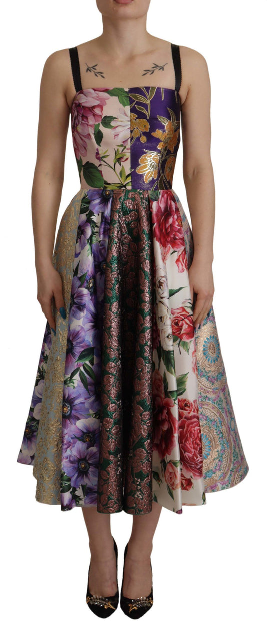 Dress Midi Patchwork Floral Jaquard Silk