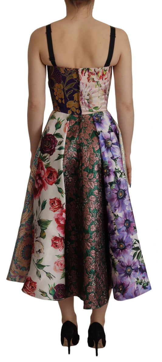 Dress Midi Patchwork Floral Jaquard Silk