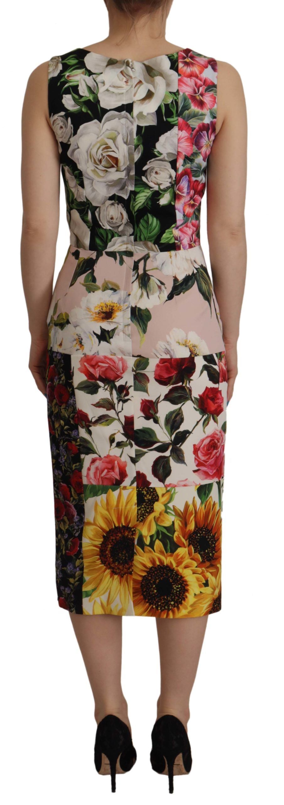 Multicolor Floral Sheath Midi Silk Dress