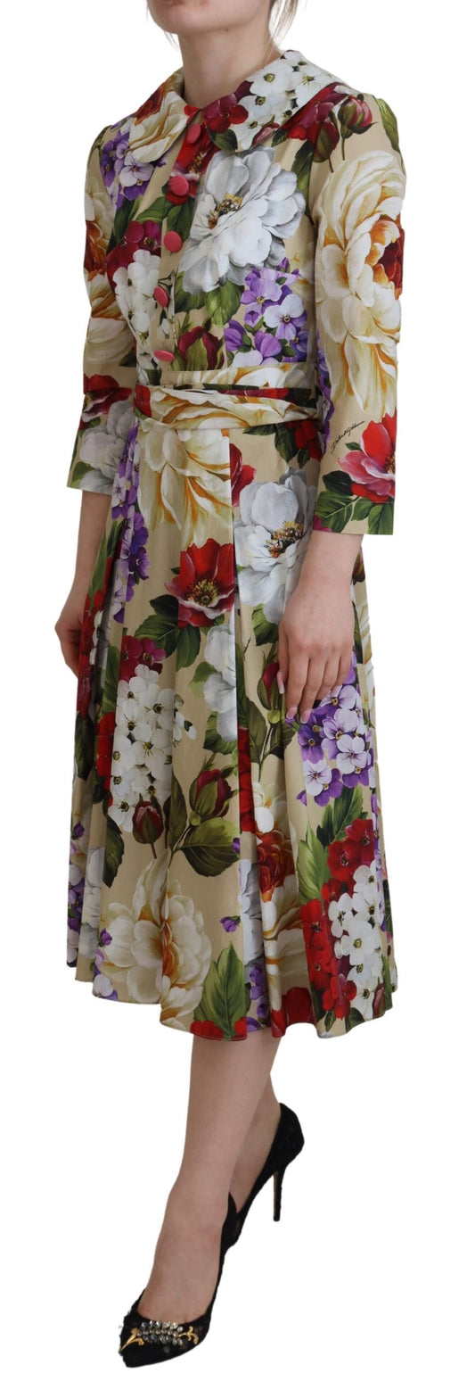 Multicolor Floral Collared Midi Cotton Dress