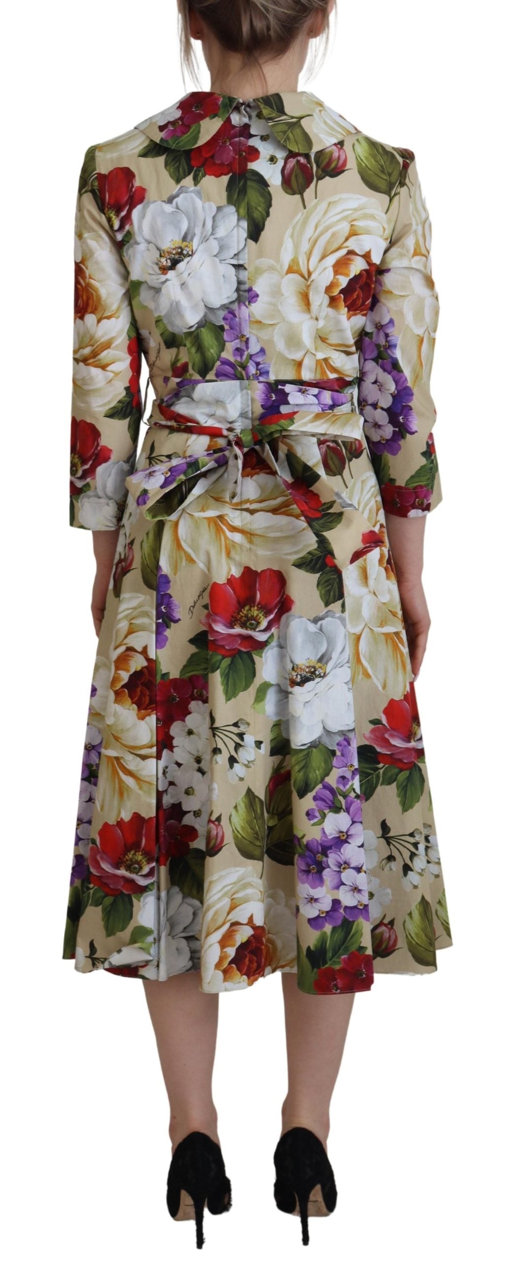 Multicolor Floral Collared Midi Cotton Dress