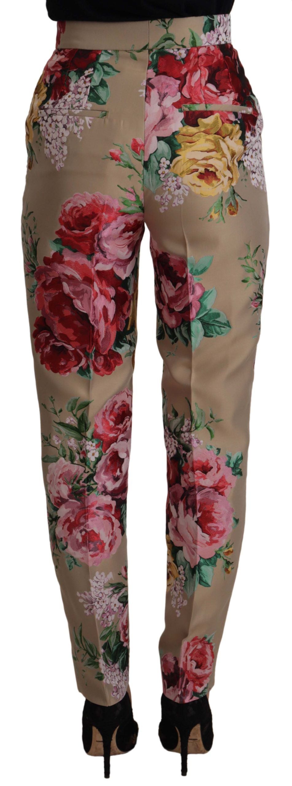 Beige Floral Dress Formal High Waist Pants