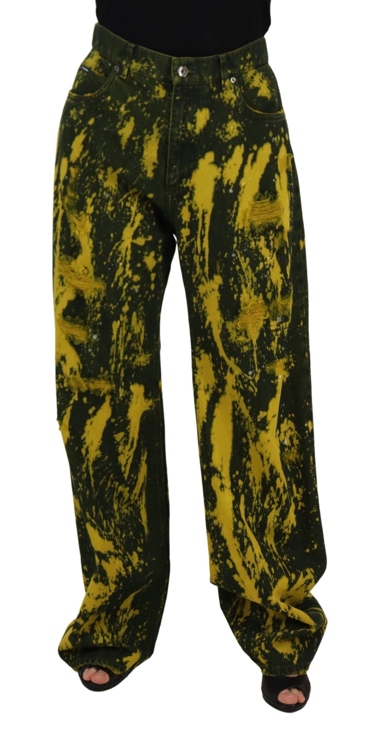 Yellow Tie Dye High Waist Pants Cotton Jeans