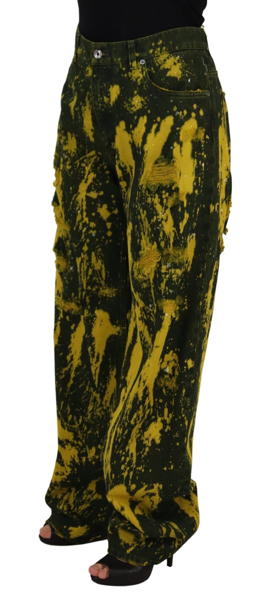 Yellow Tie Dye High Waist Pants Cotton Jeans