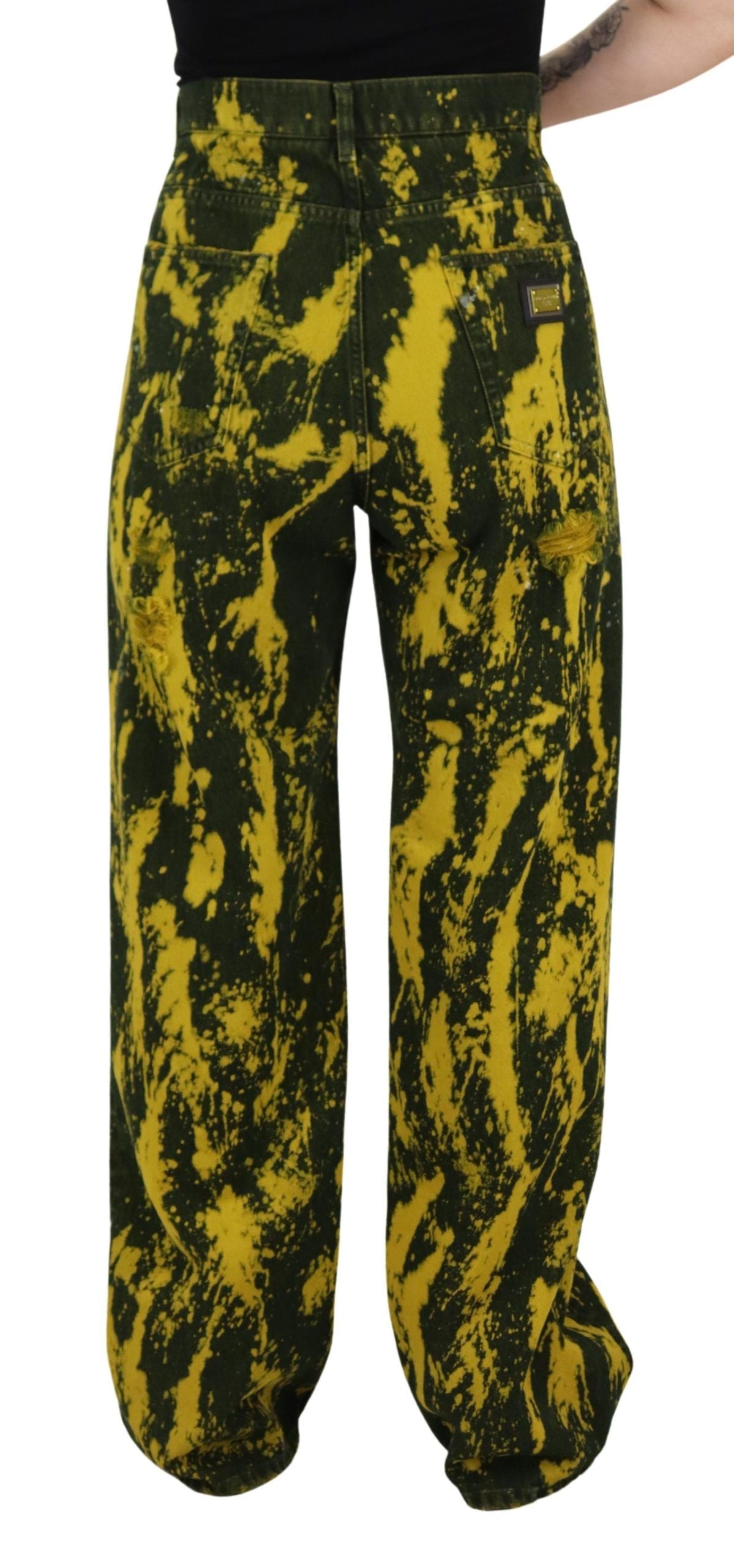 Yellow Tie Dye High Waist Pants Cotton Jeans