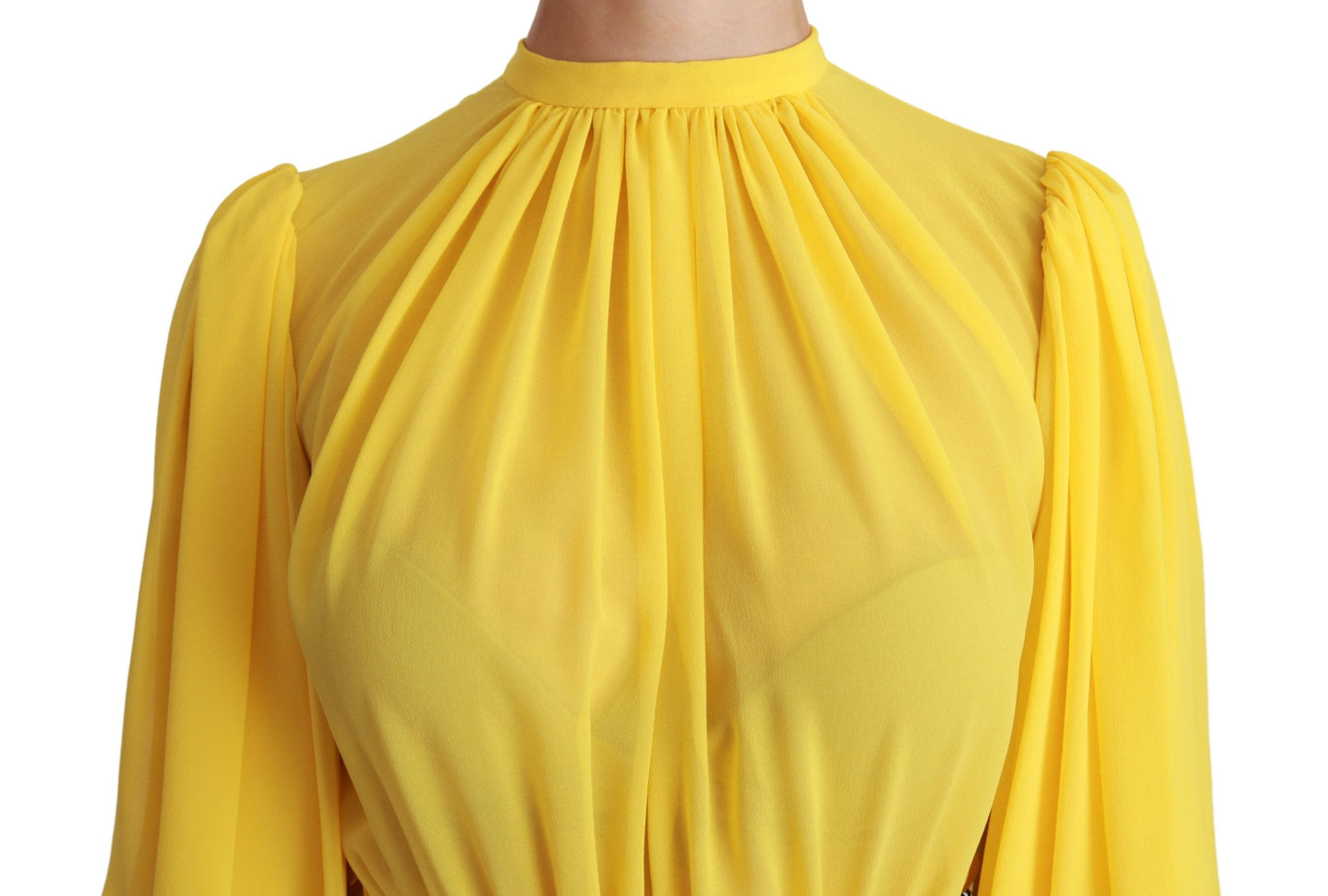 Yellow Pleated A-line Mini 100% Silk Dress