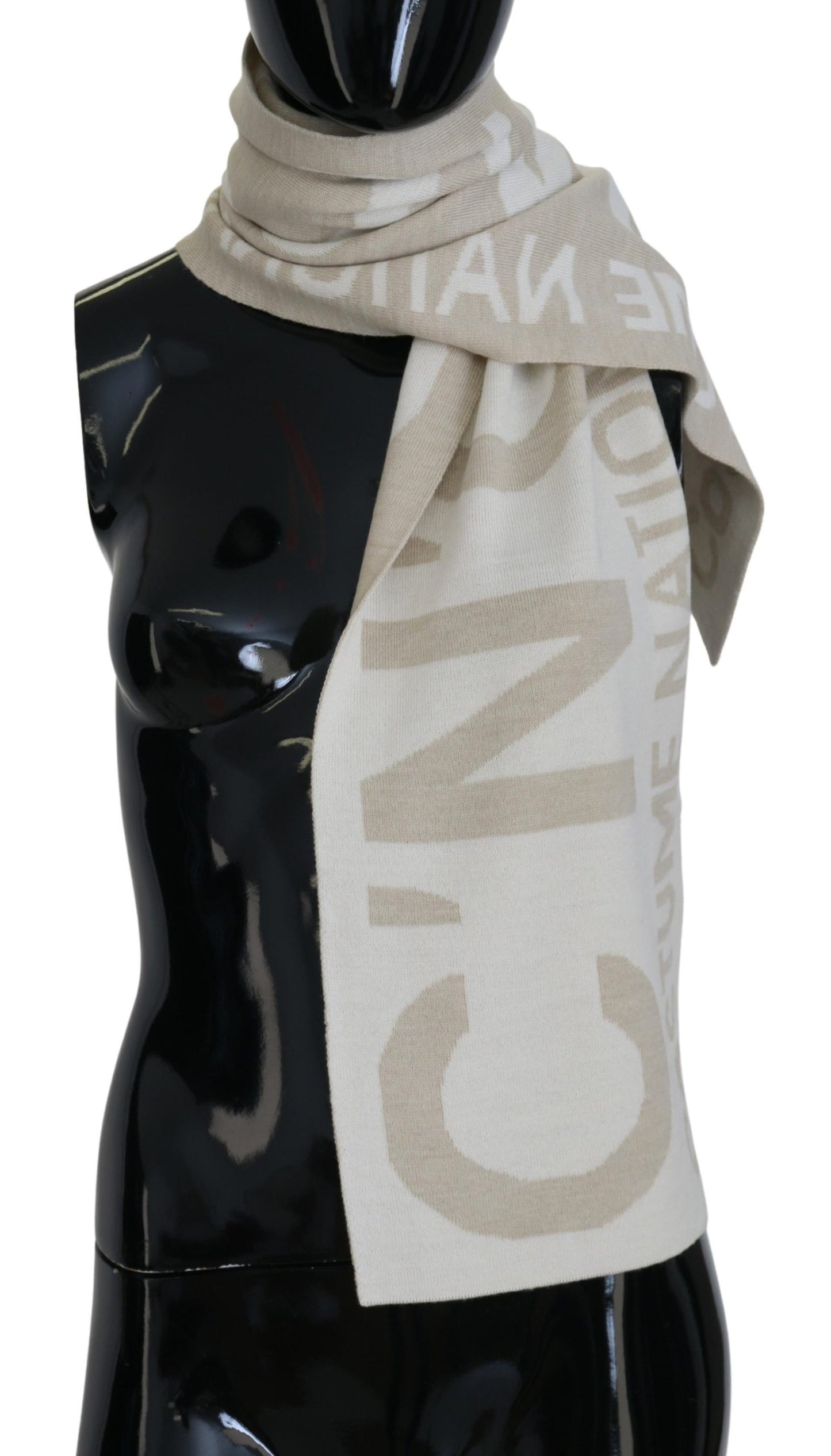 Beige White Logo Wrap Warmer Shawl Scarf