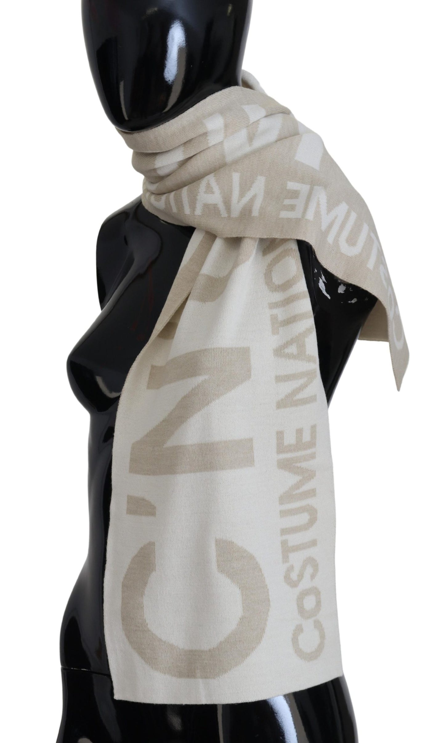 Beige White Logo Wrap Warmer Shawl Scarf