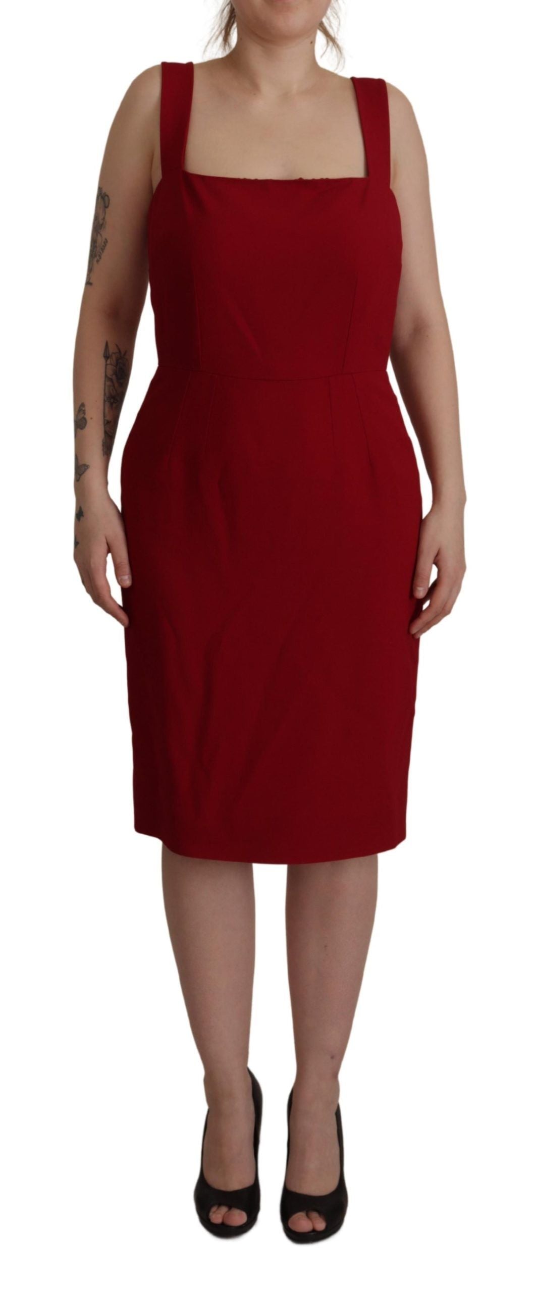 Red Sleeveless Sheath Viscose Dress