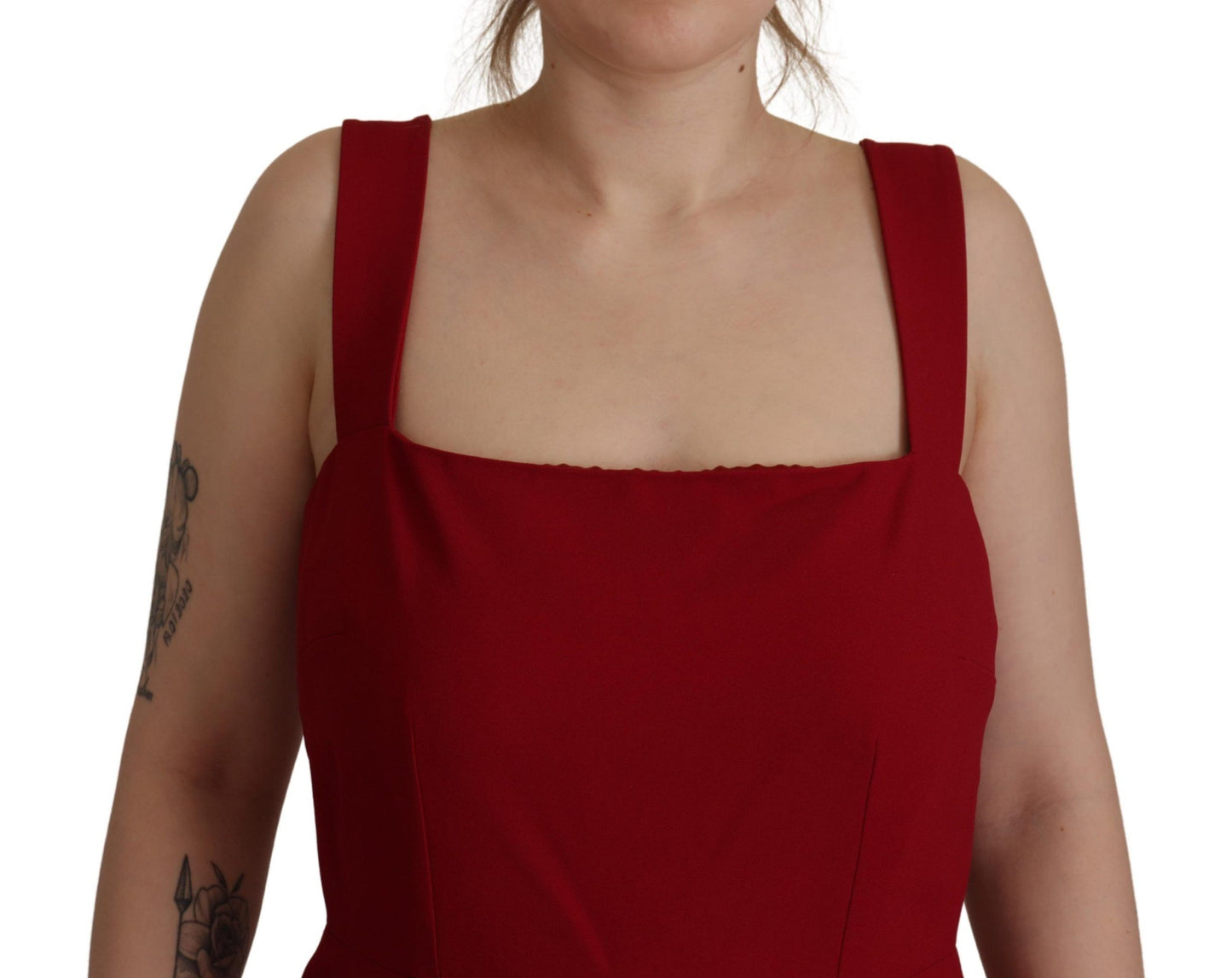 Red Sleeveless Sheath Viscose Dress