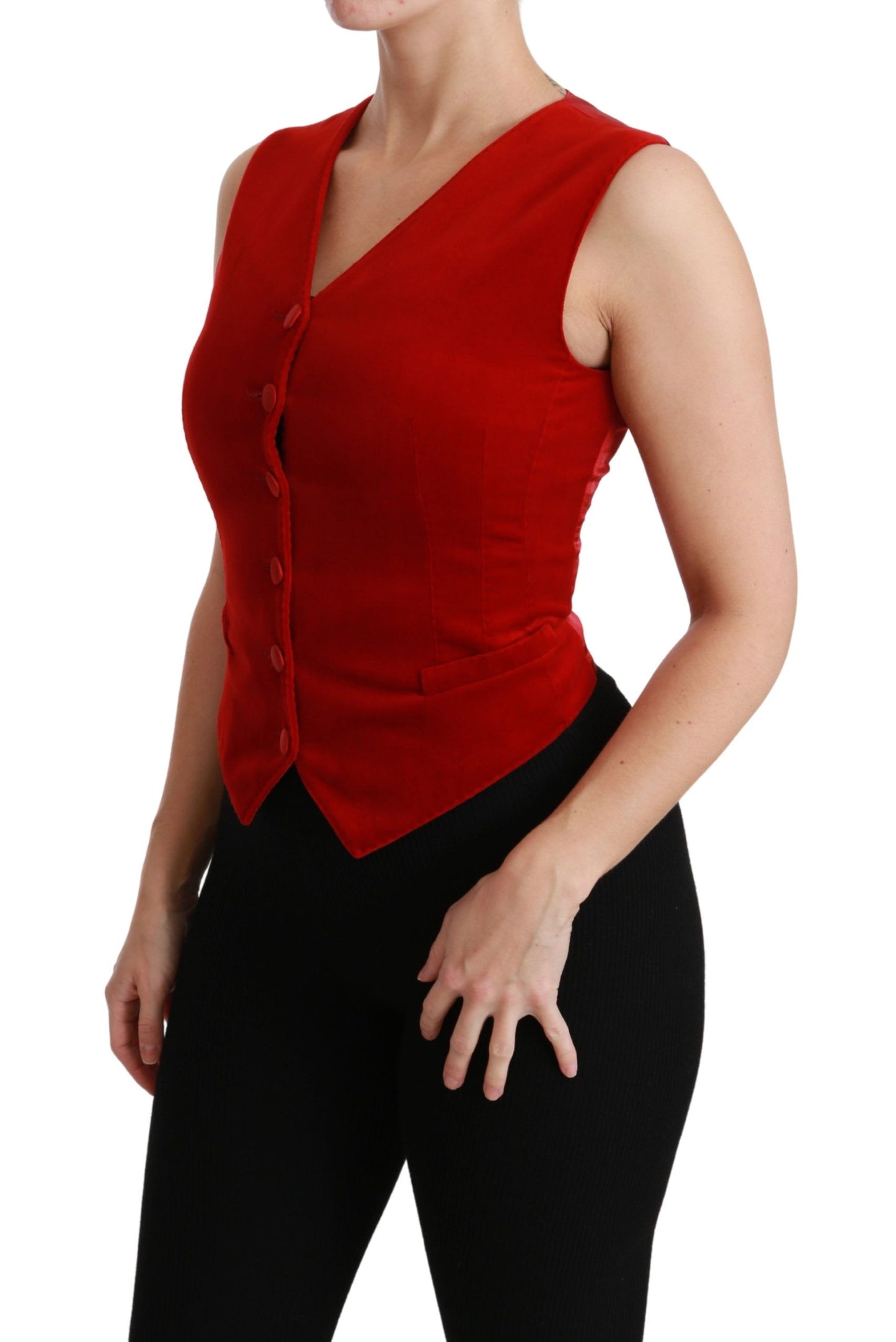 Red Sleeveless Waistcoat Cotton Top Vest