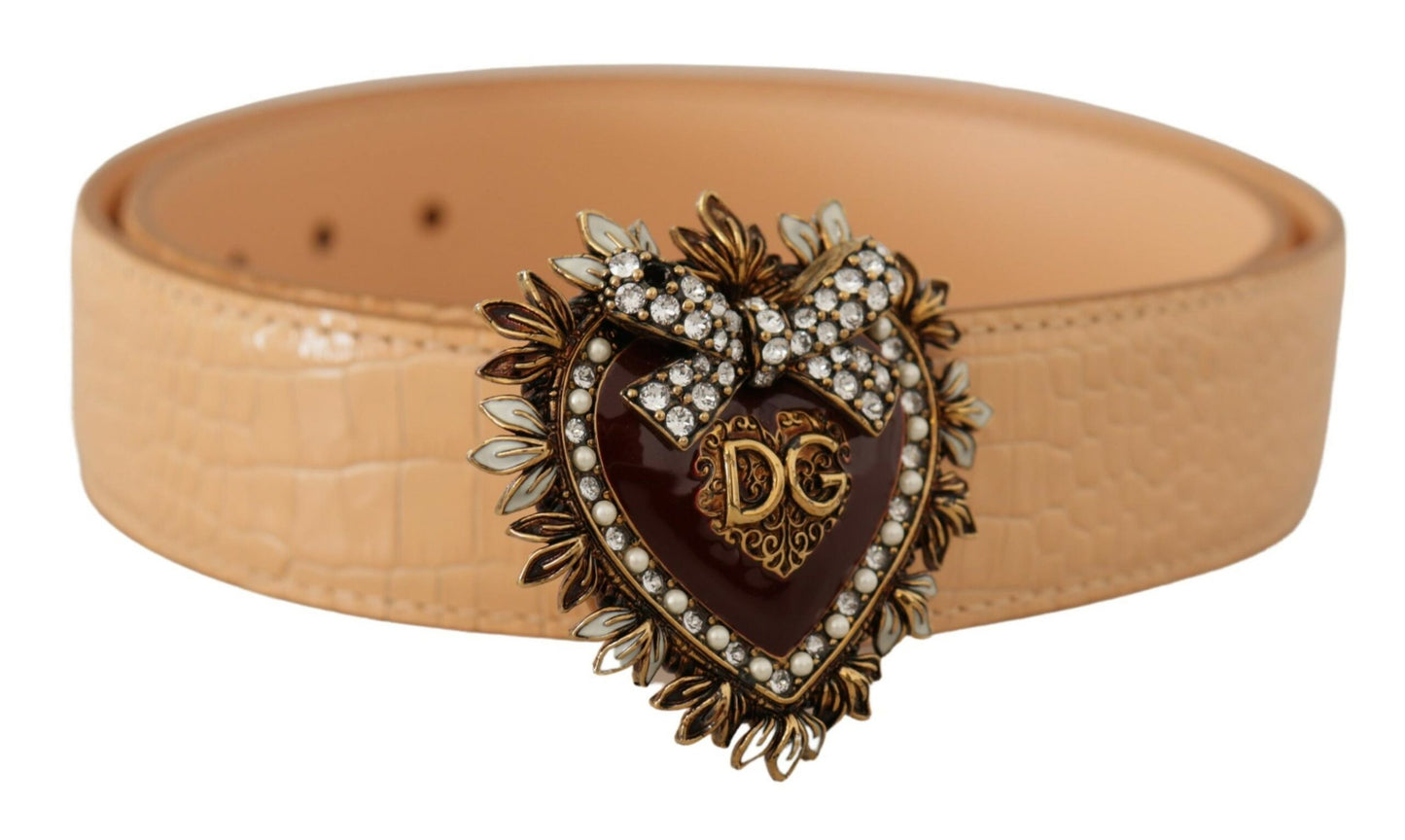 Beige Croc Pattern DEVOTION Heart DG Waist Buckle Belt