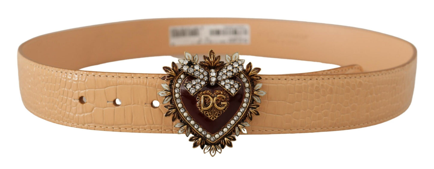 Beige Croc Pattern DEVOTION Heart DG Waist Buckle Belt