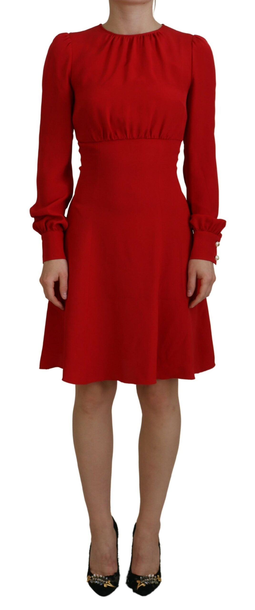 Red Silk Sheath A-line Knee Length Dress