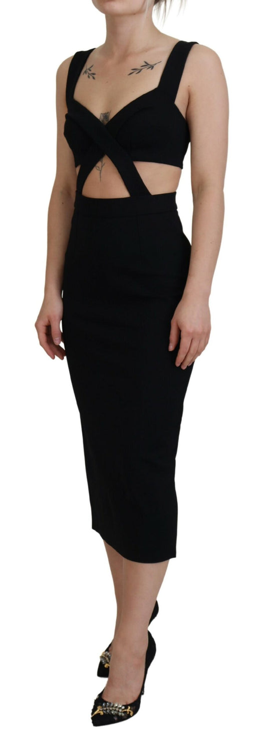 Black Viscose Bodycon Sheath Midi Dress