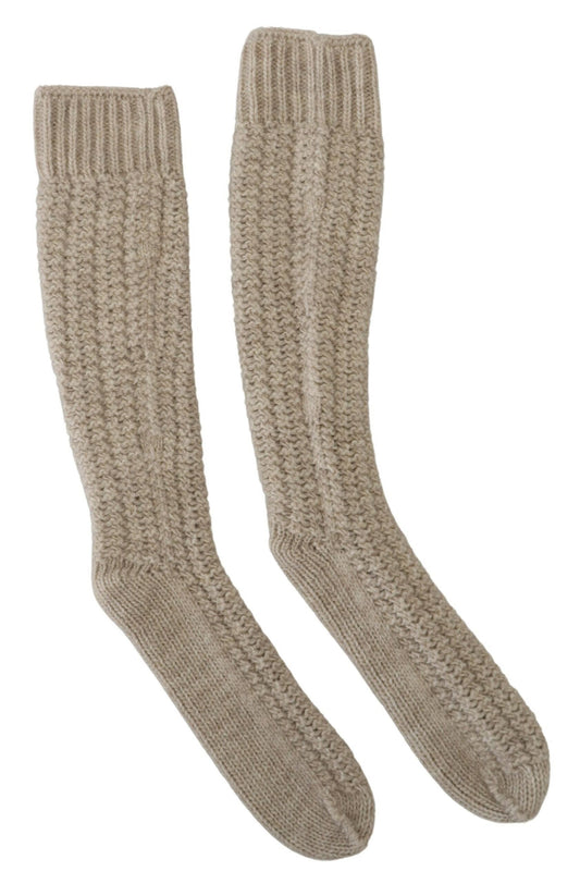 Beige Wool Knit Calf Long Women Socks