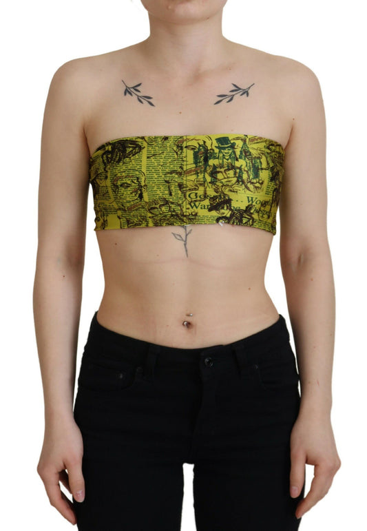 Yellow Graphic Print Nylon Strapless Cropped Top