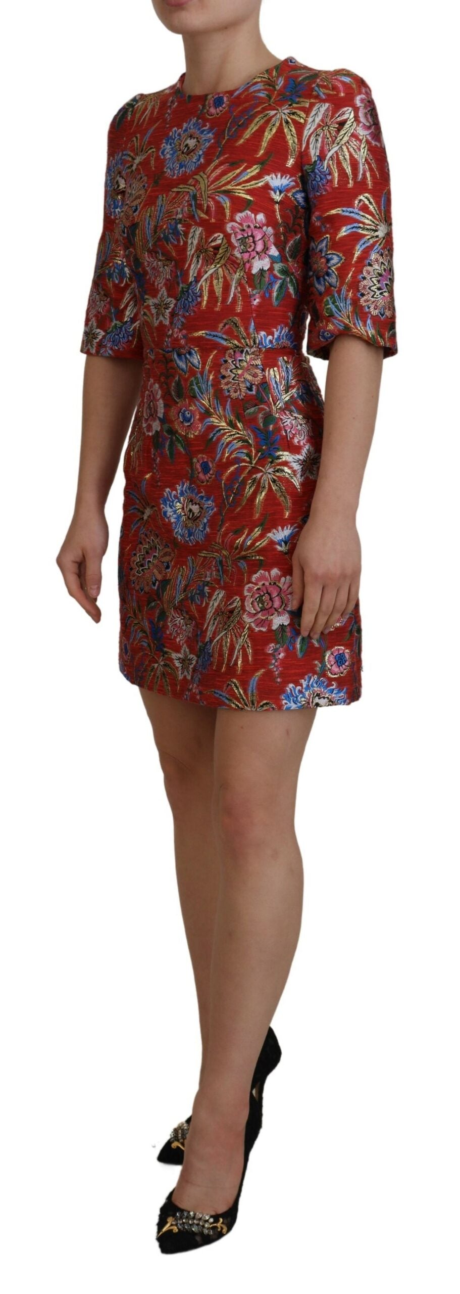 Red Floral Jacquard A-line Mini Dress