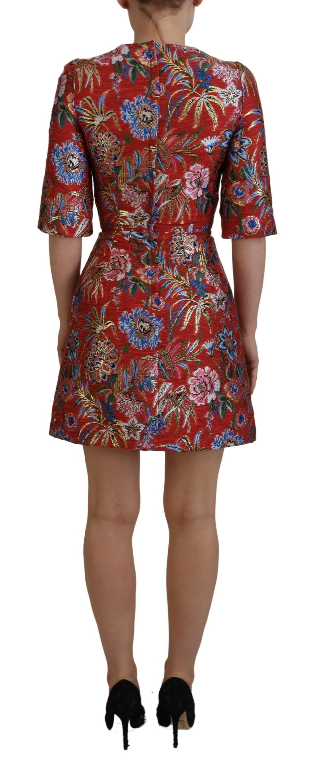 Red Floral Jacquard A-line Mini Dress