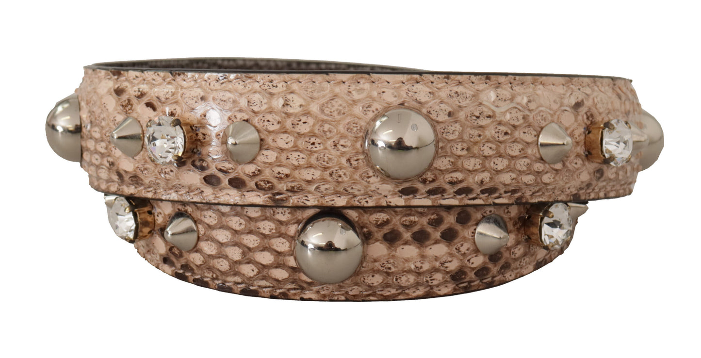 Beige Python Leather Studded Shoulder Strap