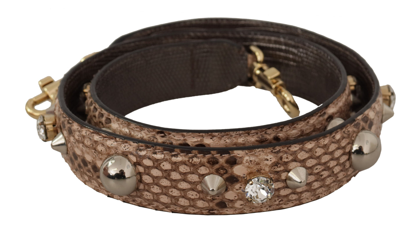 Beige Python Leather Studded Shoulder Strap