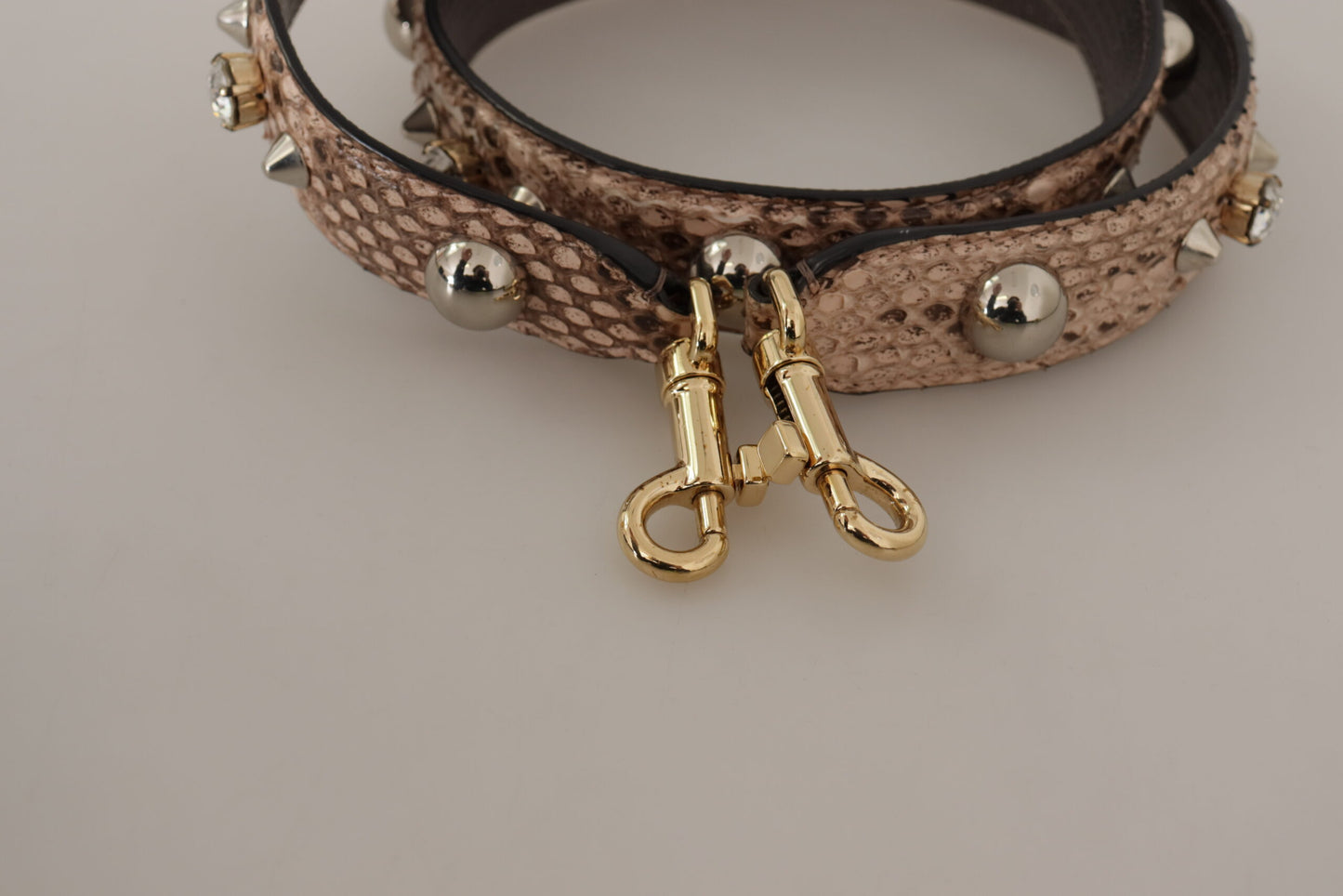 Beige Python Leather Studded Shoulder Strap