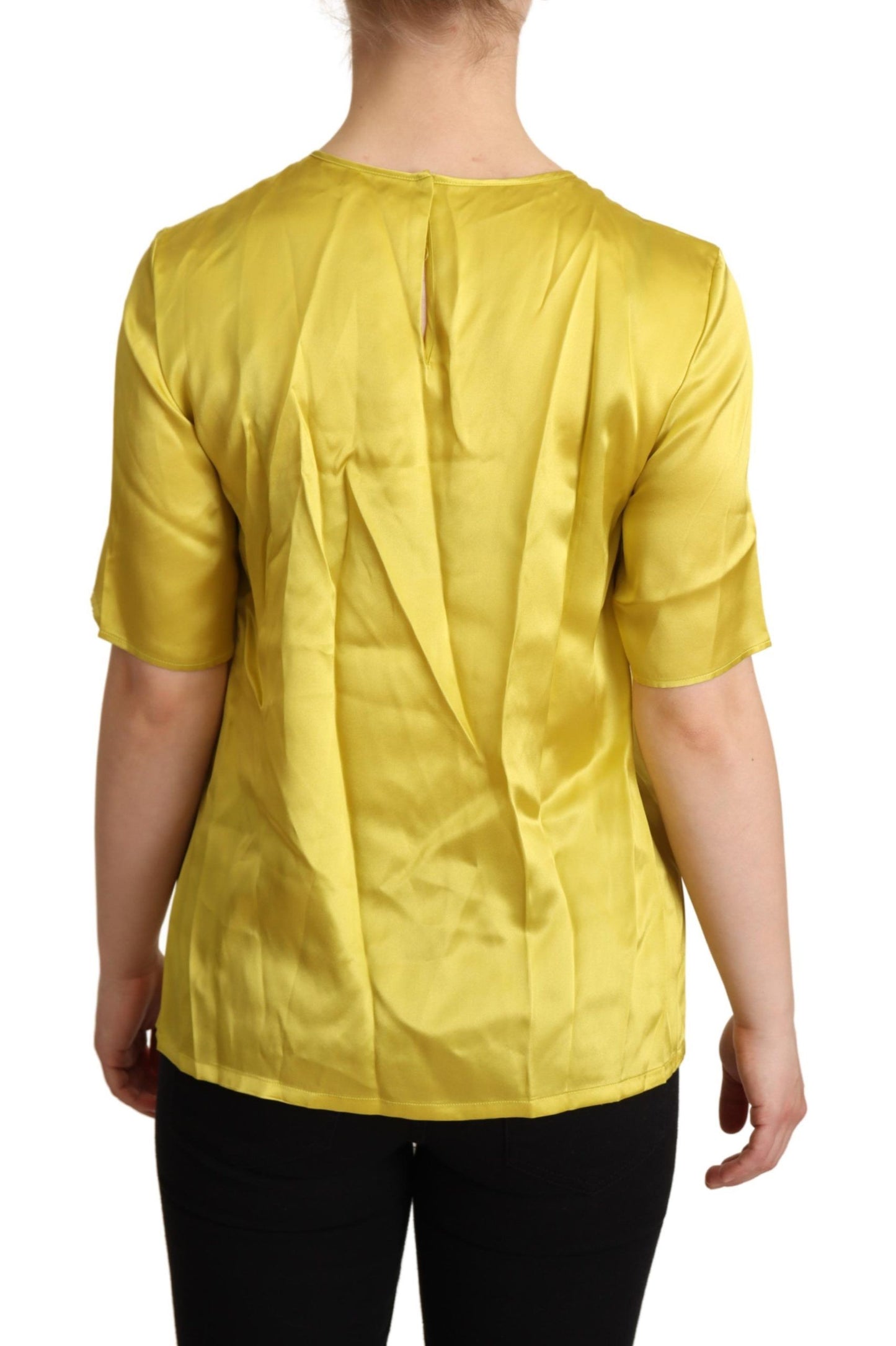 Yellow Silk Short Sleeve Blouse T-shirt