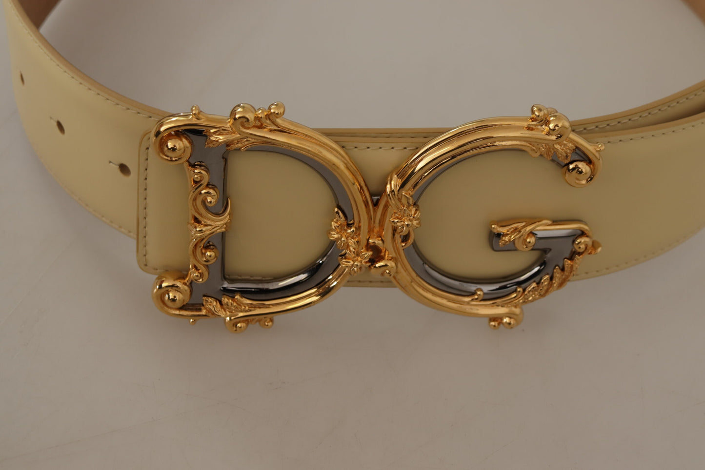 Beige Wide Waist Leather DG Logo Baroque Buckle Belt