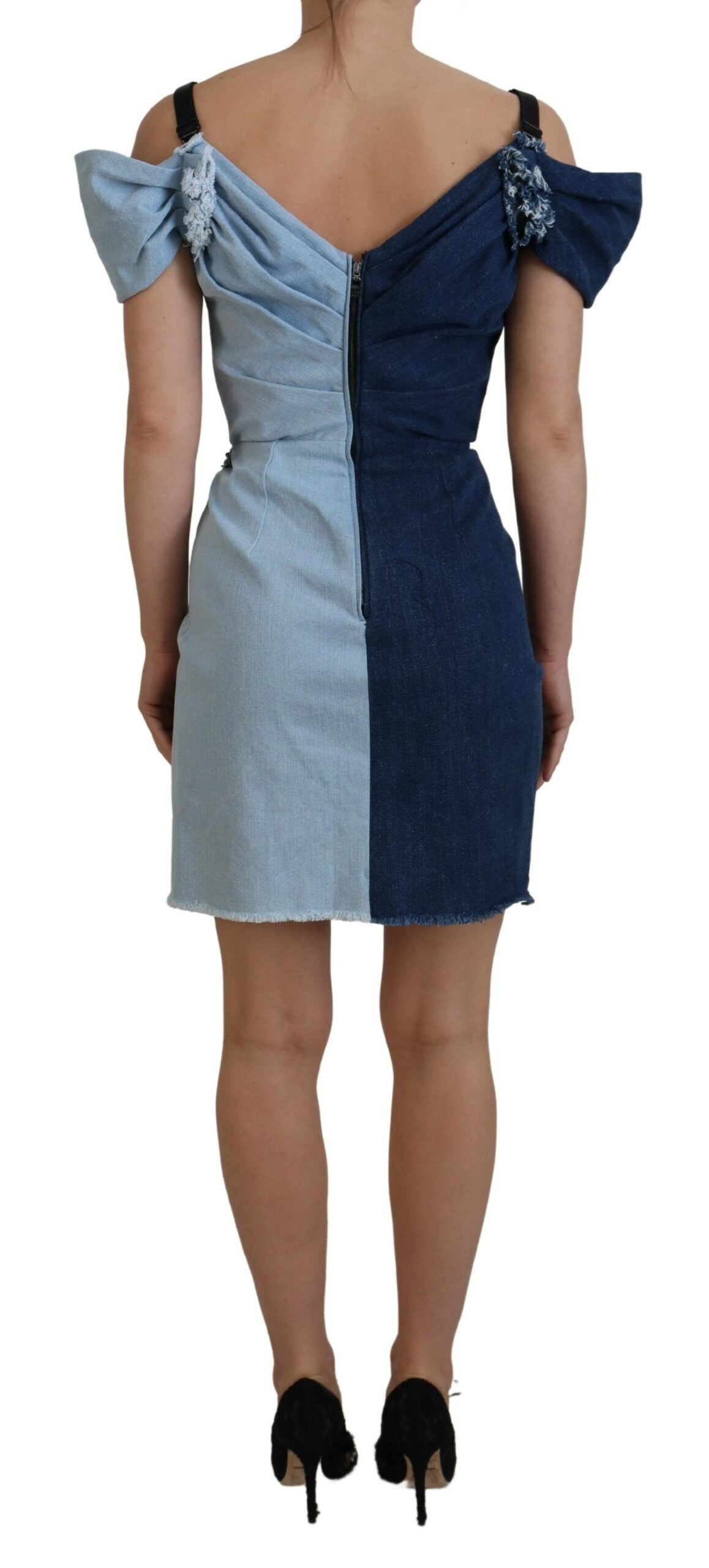 Two Tone Blue Patchwork Denim Mini Dress