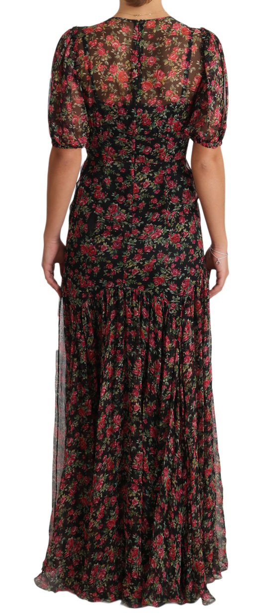 Black Floral Roses A-Line Shift Gown Dress