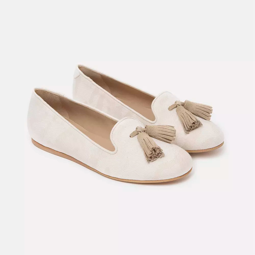 Beige Silk Flat Shoe