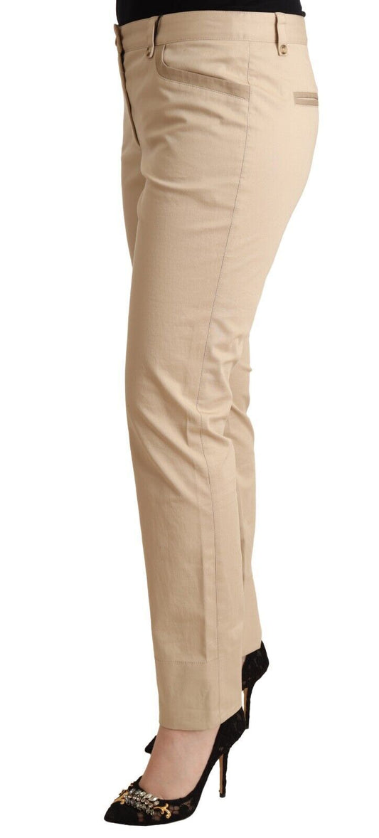 Beige Cotton Stretch Skinny Trouser Pants