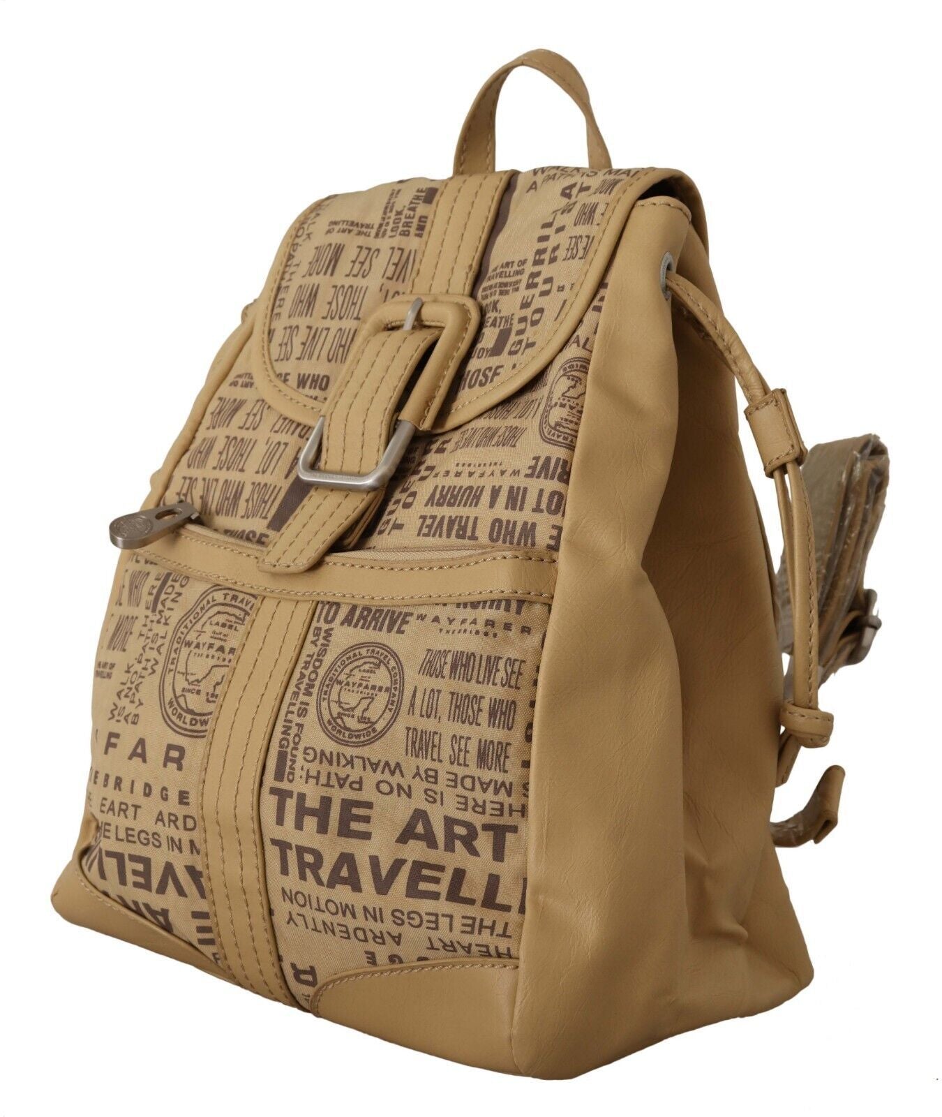 Beige Printed Logo Travel Backpack Bag