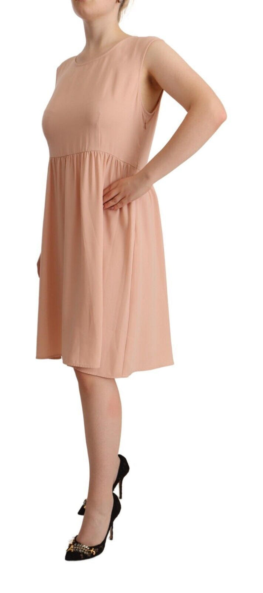 Beige Polyester Sleeveless Shift Knee Length Dress