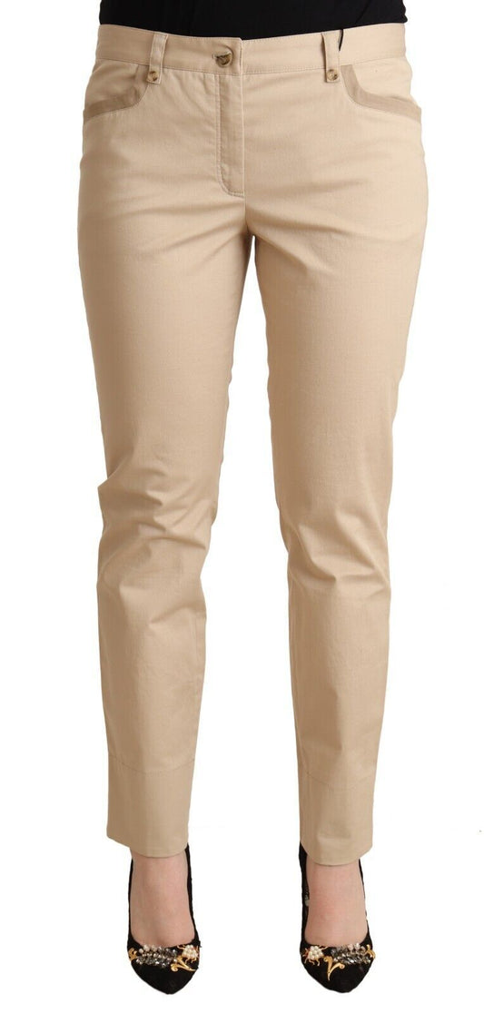 Beige Cotton Stretch Skinny Trouser Pants