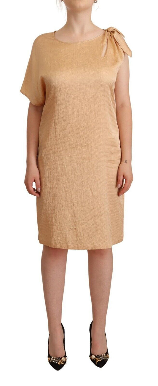 Beige One Sleeve Knee Length Shift Dress