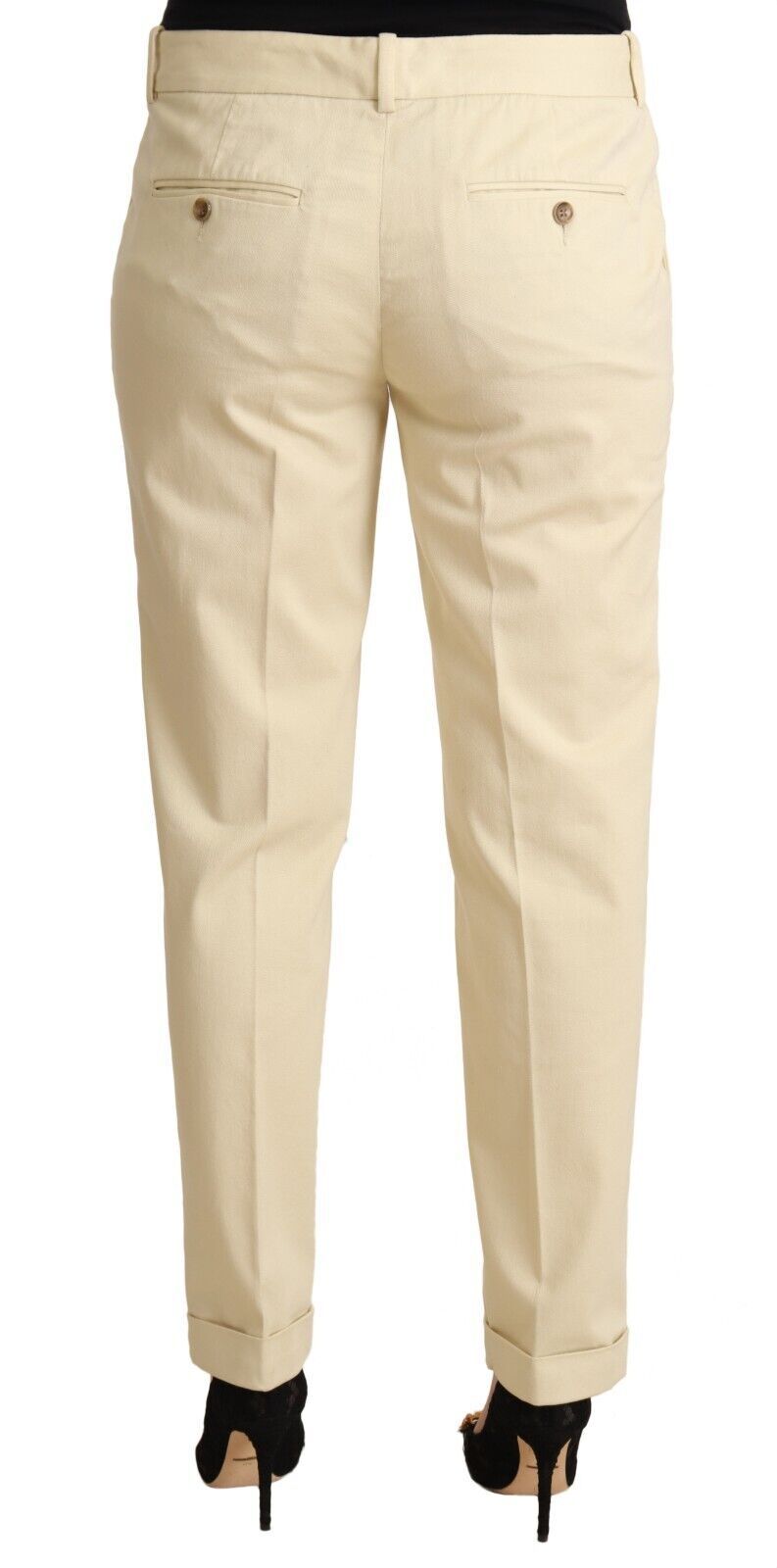 Beige Cotton Stretch Tapered Trousers Pants