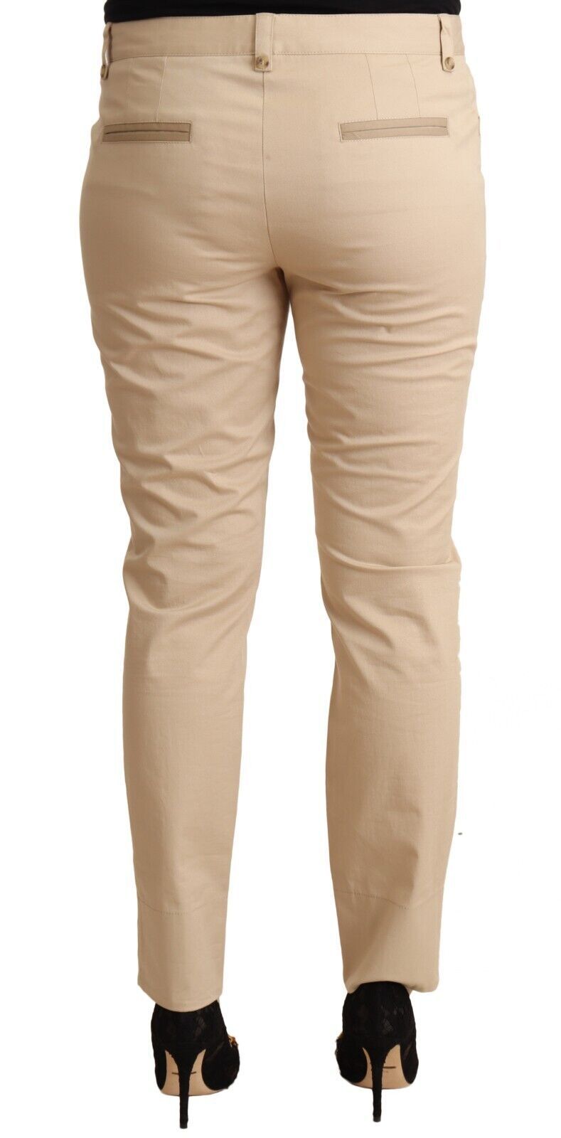 Beige Cotton Stretch Skinny Trouser Pants