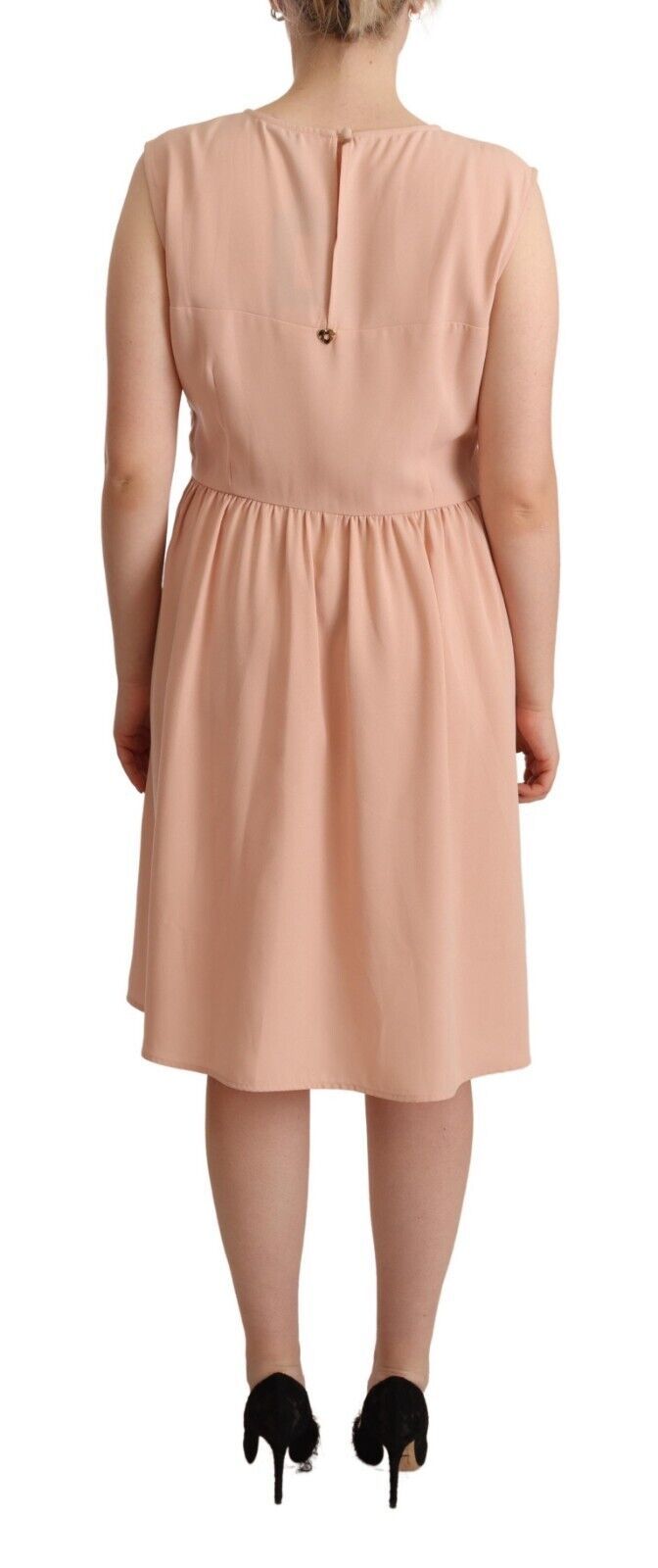 Beige Polyester Sleeveless Shift Knee Length Dress