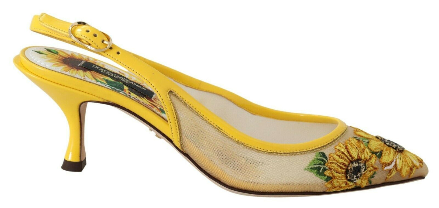 Yellow Sunflower Mesh Heels Slingback Shoes