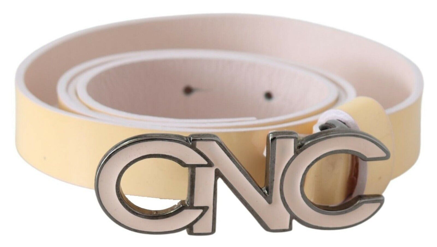 Beige Leather Pink Letter Logo Belt