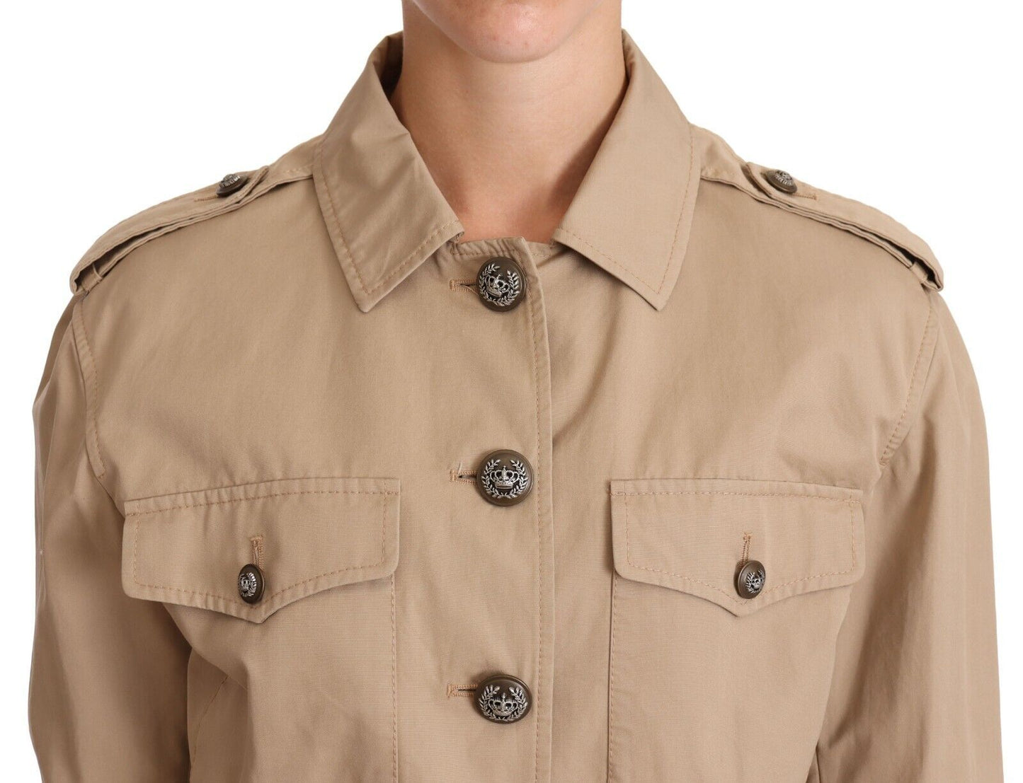 Beige Cropped Fitted Cotton Coat Jacket