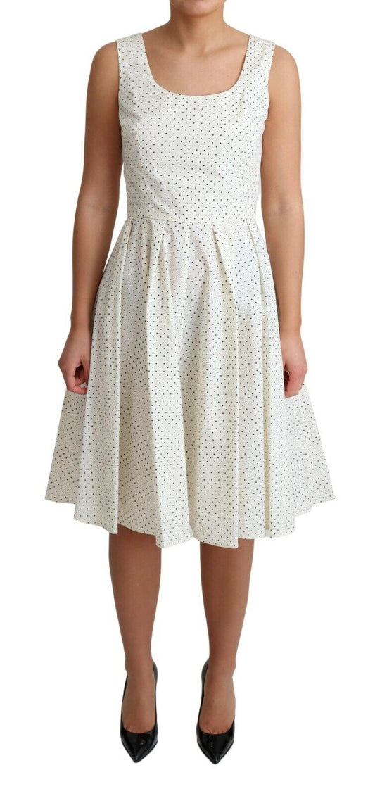 White Polka Dotted Cotton A-Line Dress