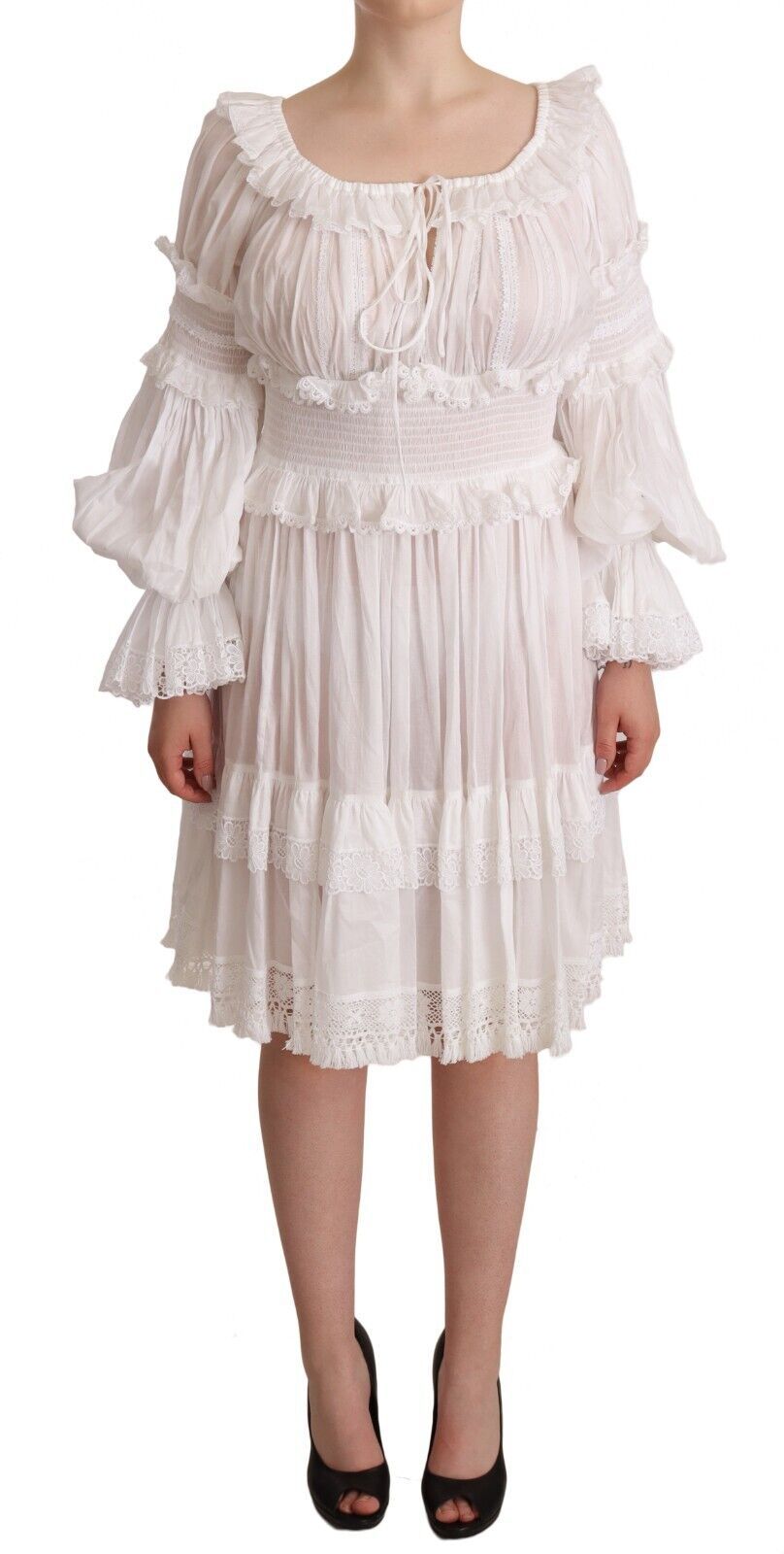 White Cotton Frilled Mousseline Off Shoulder Dress